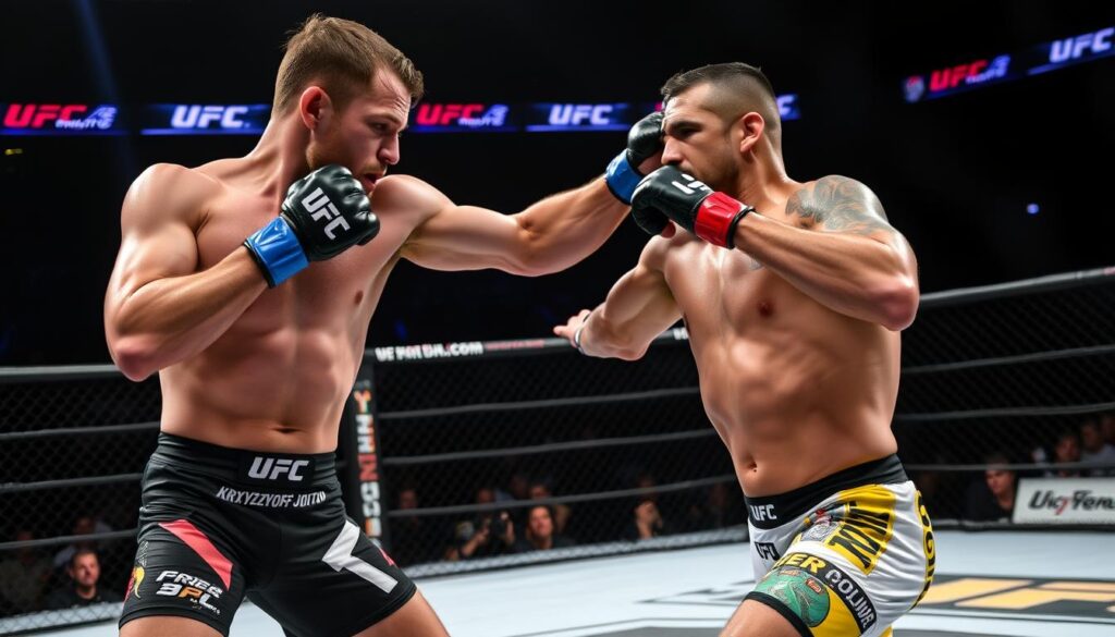 Krzysztof Jotko podczas walki w UFC z Bruno Santosem