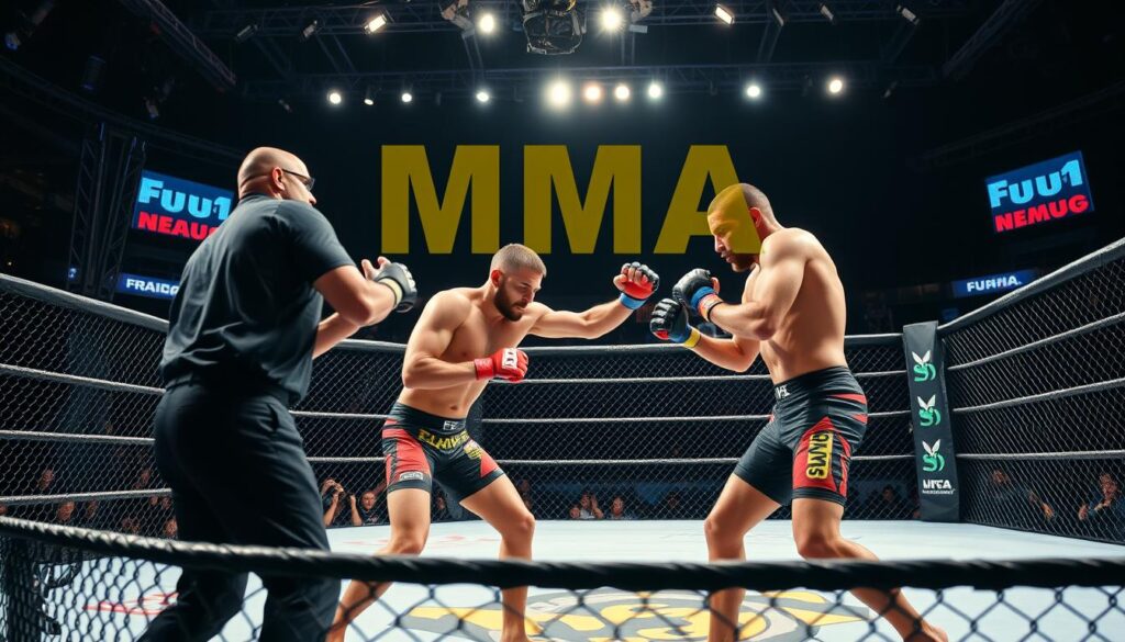 Walka MMA w oktagonie - dwóch zawodników podczas pojedynku MMA dla początkujących