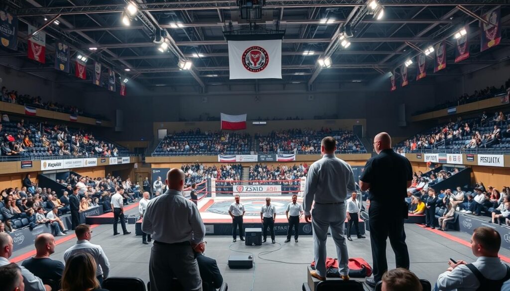 Zawody sportów walki organizowane przez polską federację w profesjonalnej hali sportowej